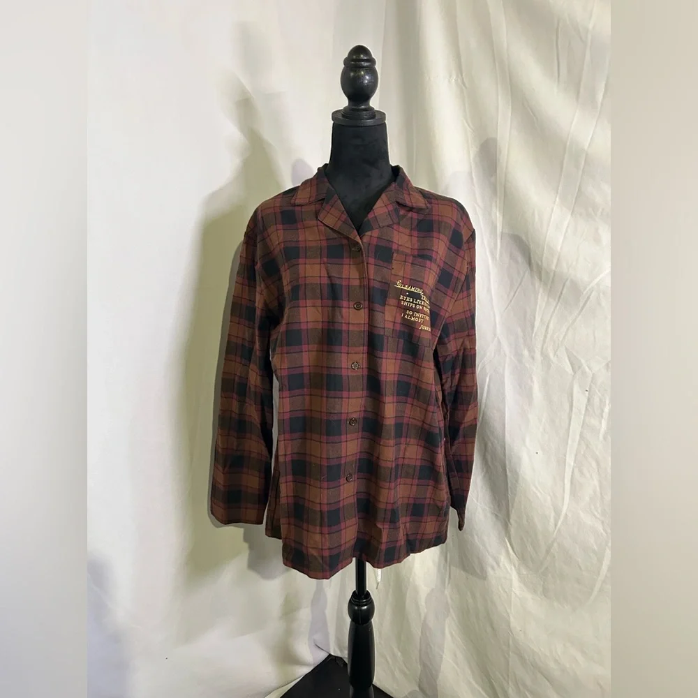 Evermore "I Almost Jumped In" flannel pajama top button up Taylor Swift Top only - Picture 11 of 12